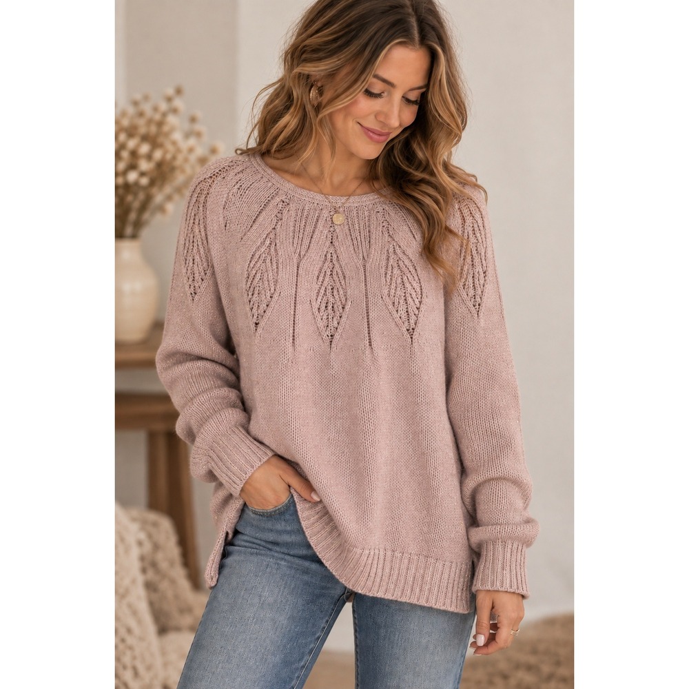 Chaps Cotton Blend Feminine Fairy Cottagecore Metallic Shimmer Knit Sweater L